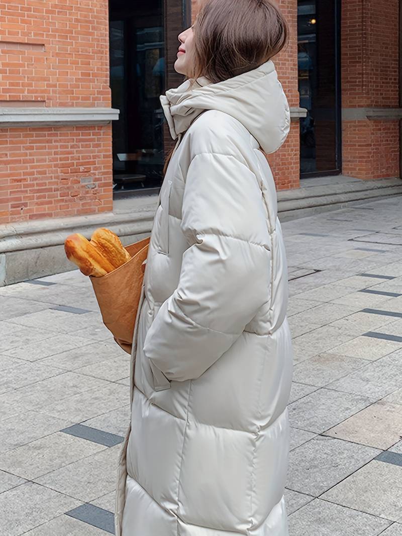 EB | Lange Pufferjacke - Wasserabweisend - Gestepptes Design - Kapuze - Warm und Bequem