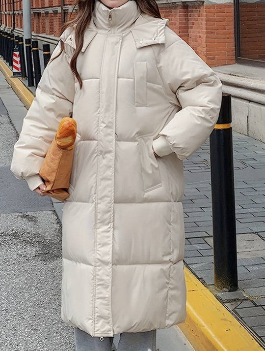 EB | Lange Pufferjacke - Wasserabweisend - Gestepptes Design - Kapuze - Warm und Bequem