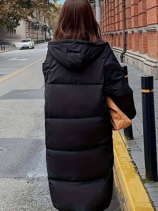EB | Lange Pufferjacke - Wasserabweisend - Gestepptes Design - Kapuze - Warm und Bequem