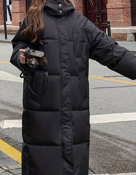 EB | Lange Pufferjacke - Wasserabweisend - Gestepptes Design - Kapuze - Warm und Bequem