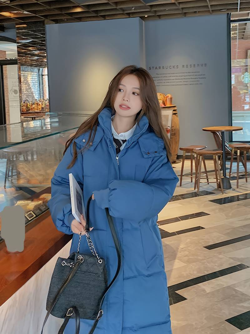 EB | Lange Pufferjacke - Wasserabweisend - Gestepptes Design - Kapuze - Warm und Bequem