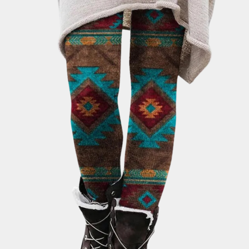 EB | Leggings Enganliegend Weicher und Atmungsaktiver Strick Geometrisches Muster Vollständig Länglich
