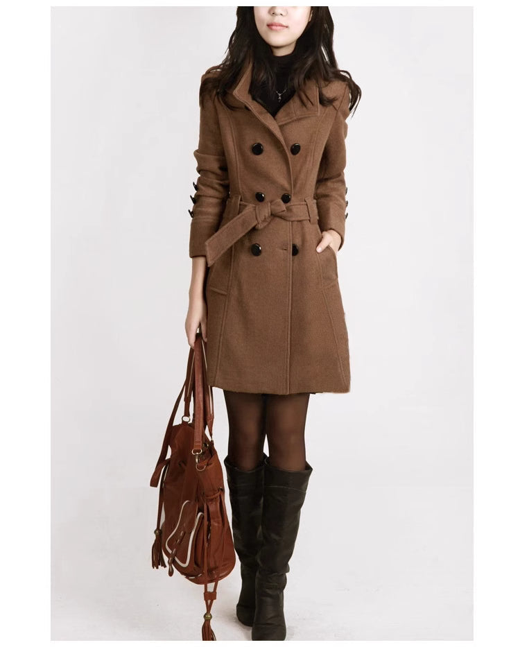 EB | Trenchcoat - Wollmix - Doppelreiher - Mit Gürtel - Eleganter langer Mantel