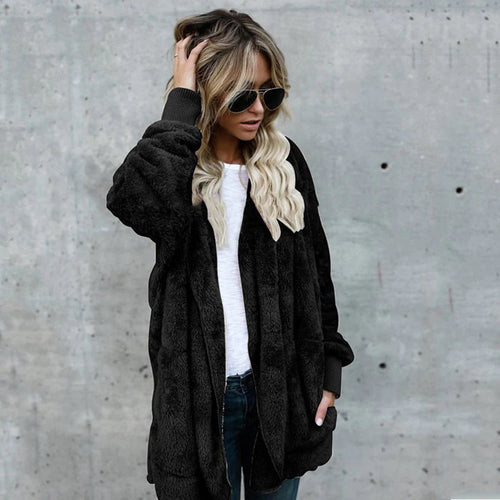 EB | Damen Elegante Lange Cardigan mit Langen Ärmeln Aus Fleece