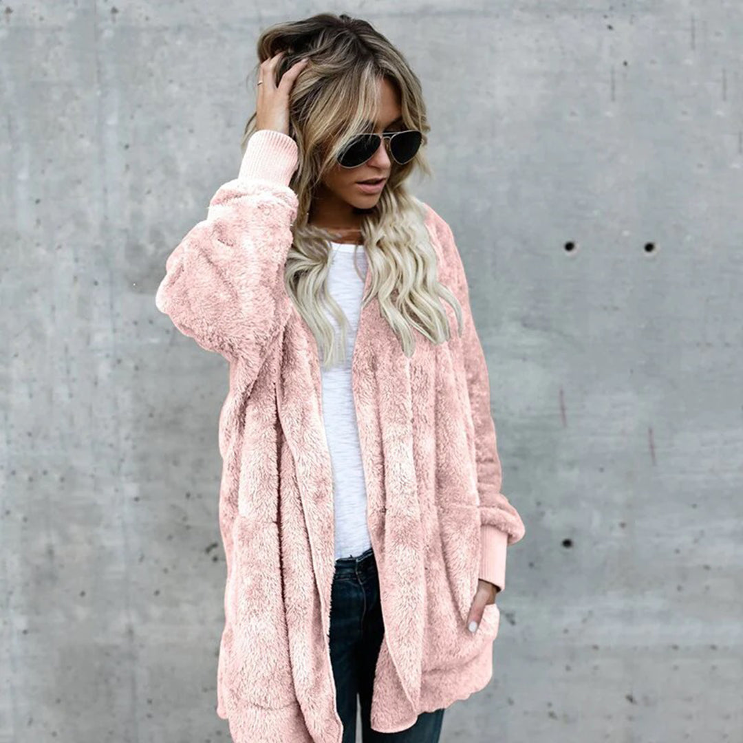 EB | Damen Elegante Lange Cardigan mit Langen Ärmeln Aus Fleece
