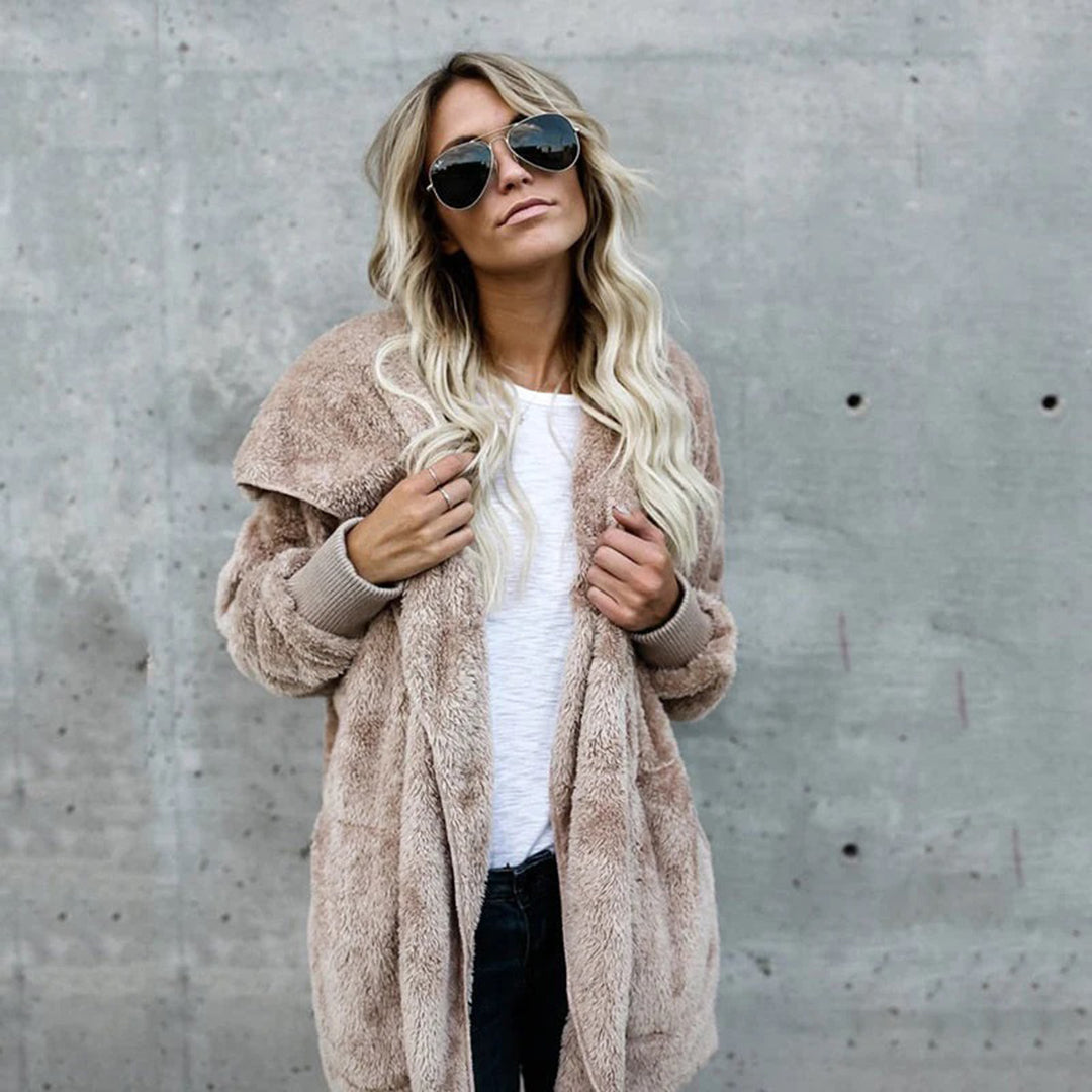 EB | Damen Elegante Lange Cardigan mit Langen Ärmeln Aus Fleece