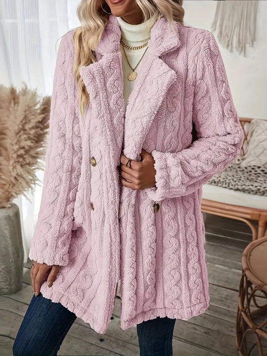 EB | Langer Strickmantel mit Revers für Damen - Winter