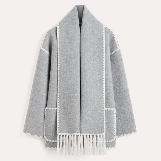 EB | Wollmantel - Oversized Fit - Schal-Kragen mit Fransen - Dekorative Nähte - Knopfverschluss