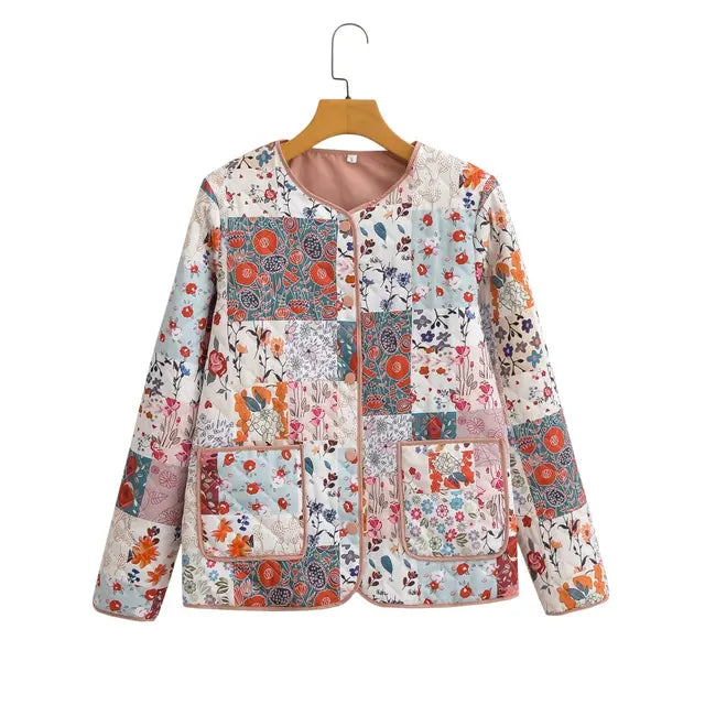 EB | Blumen Patchwork Jacke Polyester Bunt, Gemütlich
