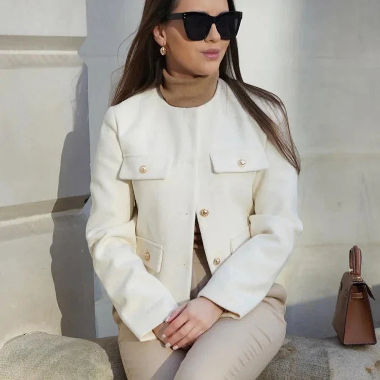 EB | Elegant und schicke Damen Blazerjacke mit Struktur und Knöpfen