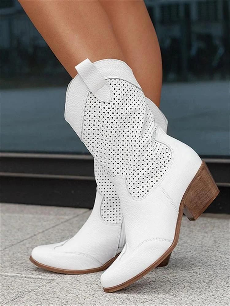 EB | Cowboy-Stiefel Stilvolle Damenstiefel mit Perforationen und Blockabsatz