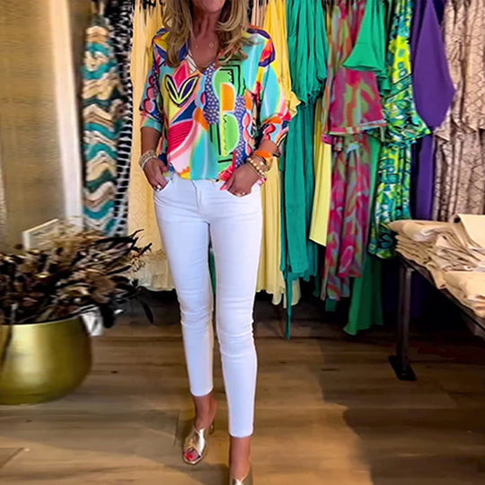 EB | Bunte Langärmlige Bluse mit Print