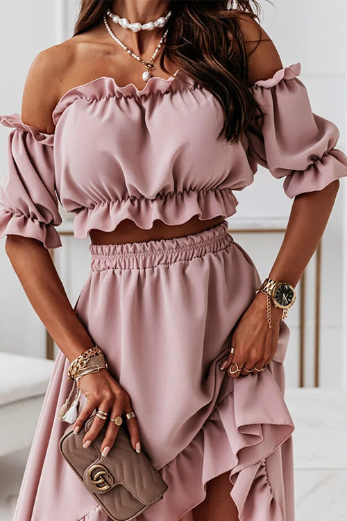 EB | Flügel Off Shoulder Crop Unregelmäßigkeit Rock Set