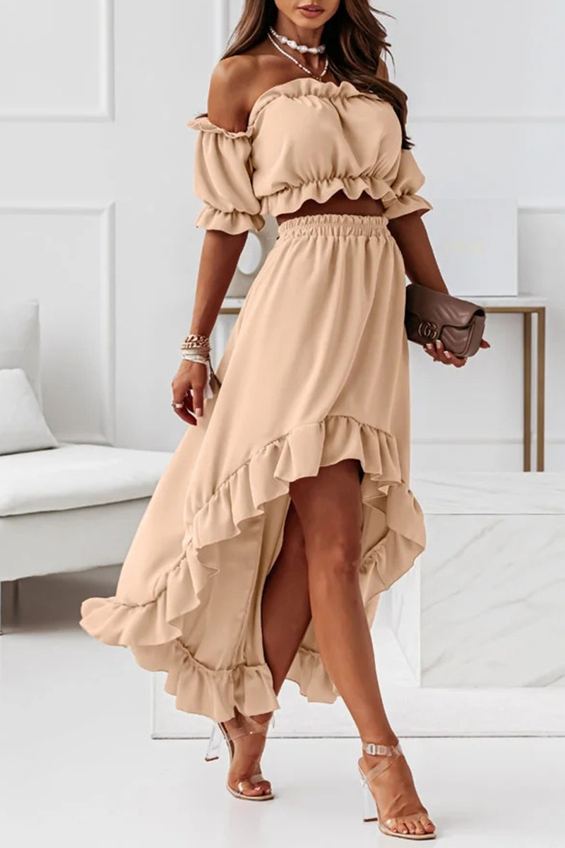 EB | Flügel Off Shoulder Crop Unregelmäßigkeit Rock Set