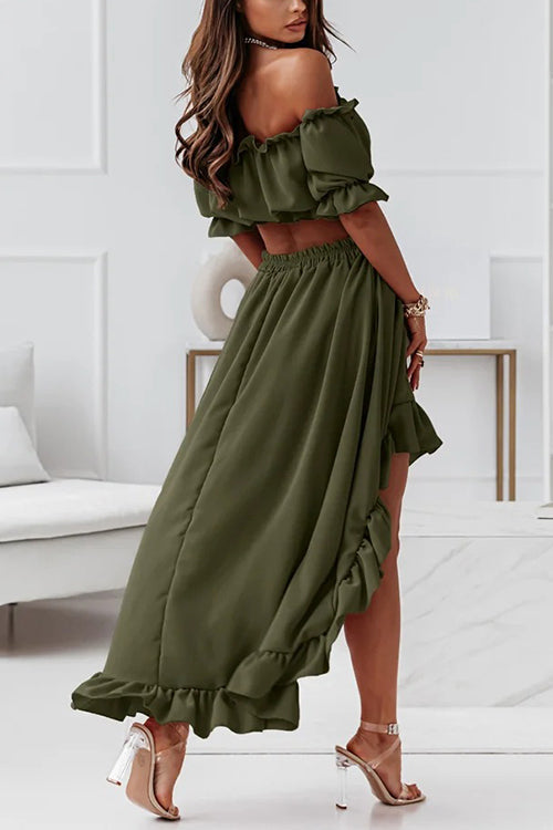 EB | Flügel Off Shoulder Crop Unregelmäßigkeit Rock Set