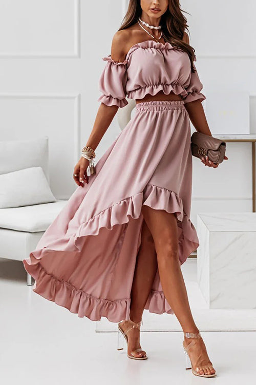 EB | Flügel Off Shoulder Crop Unregelmäßigkeit Rock Set