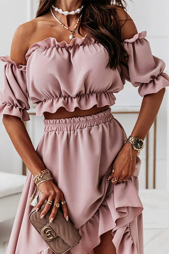 EB | Flügel Off Shoulder Crop Unregelmäßigkeit Rock Set