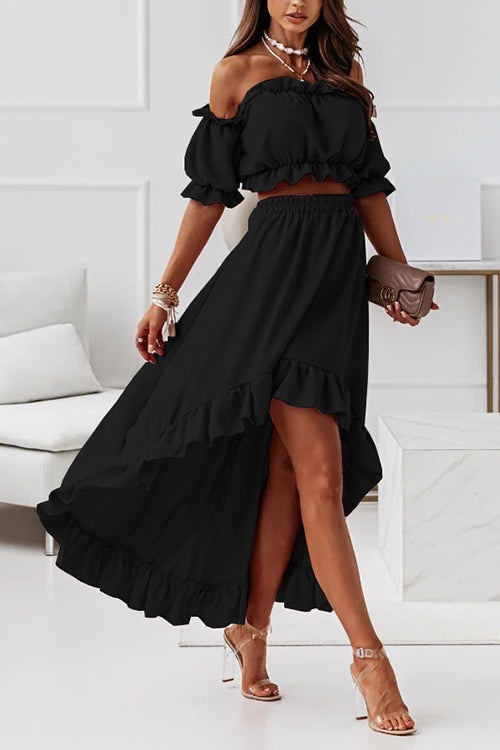 EB | Flügel Off Shoulder Crop Unregelmäßigkeit Rock Set
