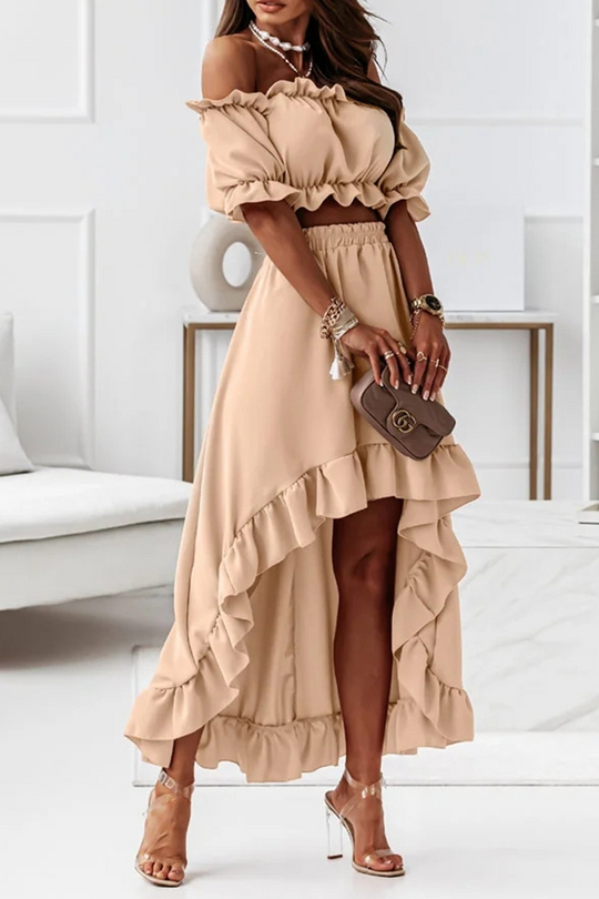EB | Flügel Off Shoulder Crop Unregelmäßigkeit Rock Set