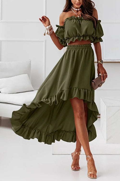 EB | Flügel Off Shoulder Crop Unregelmäßigkeit Rock Set
