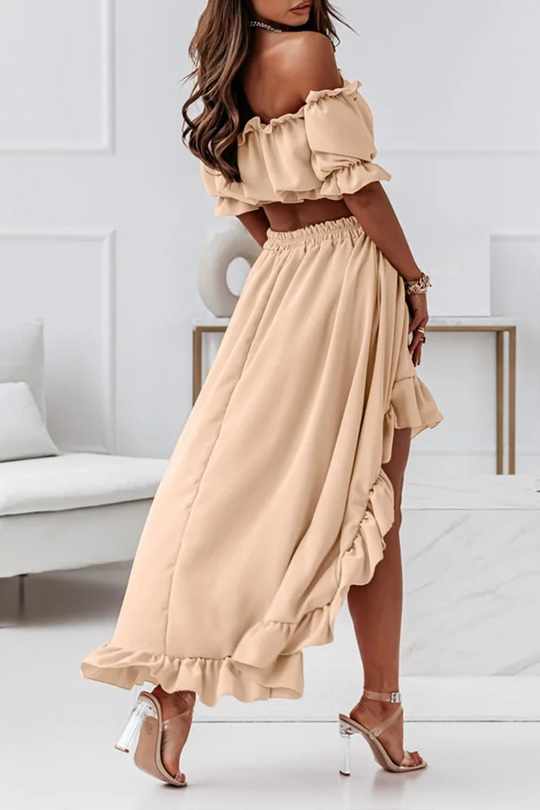 EB | Flügel Off Shoulder Crop Unregelmäßigkeit Rock Set