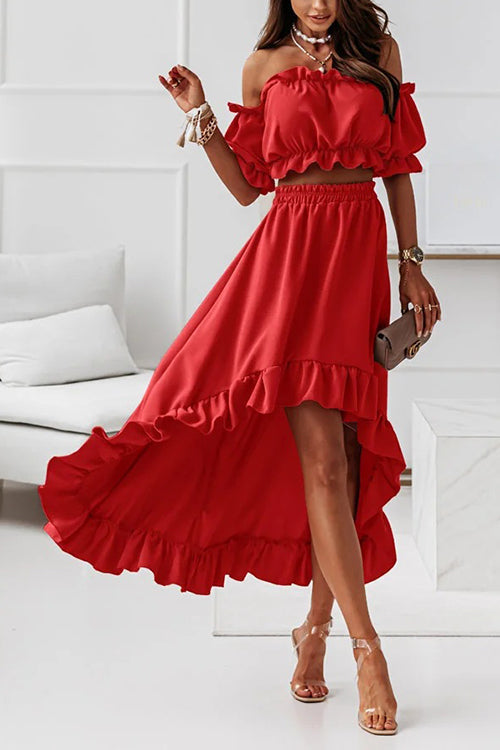 EB | Flügel Off Shoulder Crop Unregelmäßigkeit Rock Set