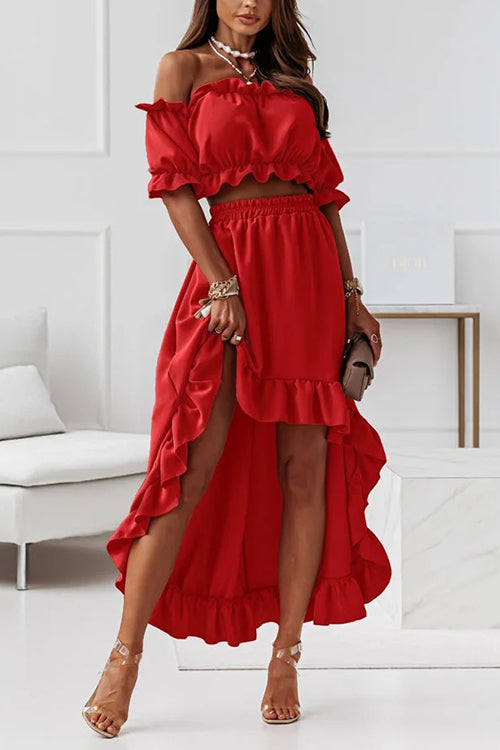 EB | Flügel Off Shoulder Crop Unregelmäßigkeit Rock Set