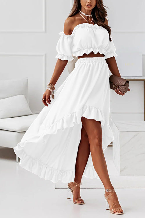 EB | Flügel Off Shoulder Crop Unregelmäßigkeit Rock Set