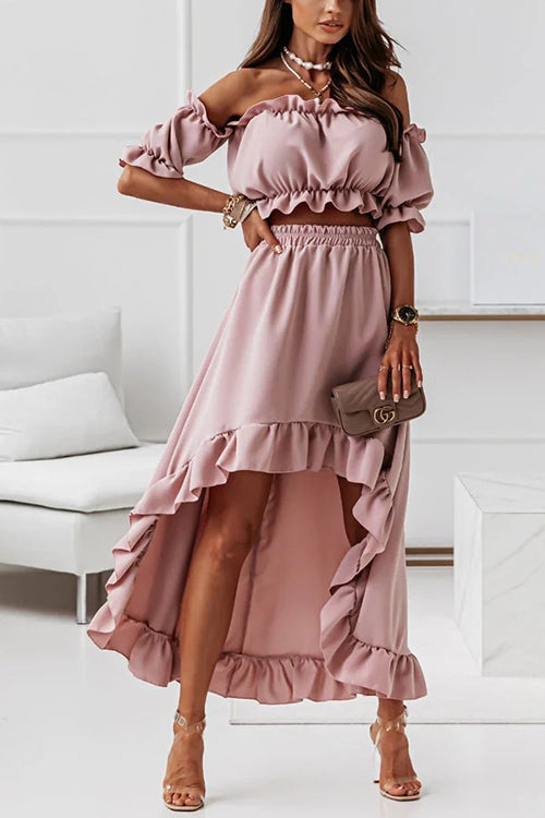 EB | Flügel Off Shoulder Crop Unregelmäßigkeit Rock Set
