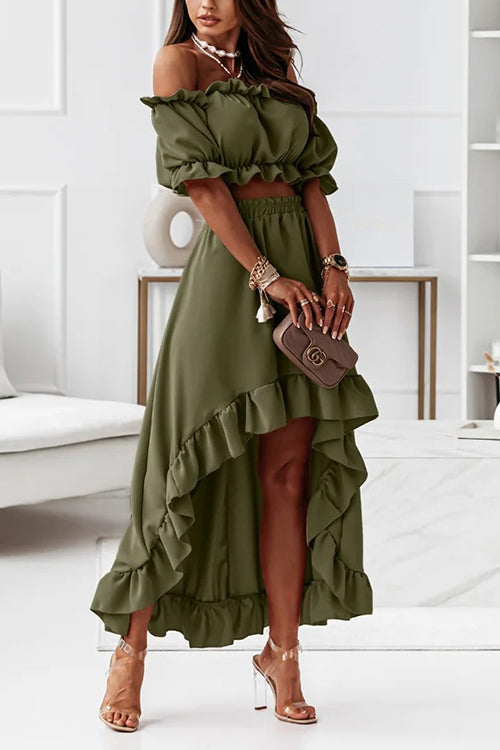 EB | Flügel Off Shoulder Crop Unregelmäßigkeit Rock Set