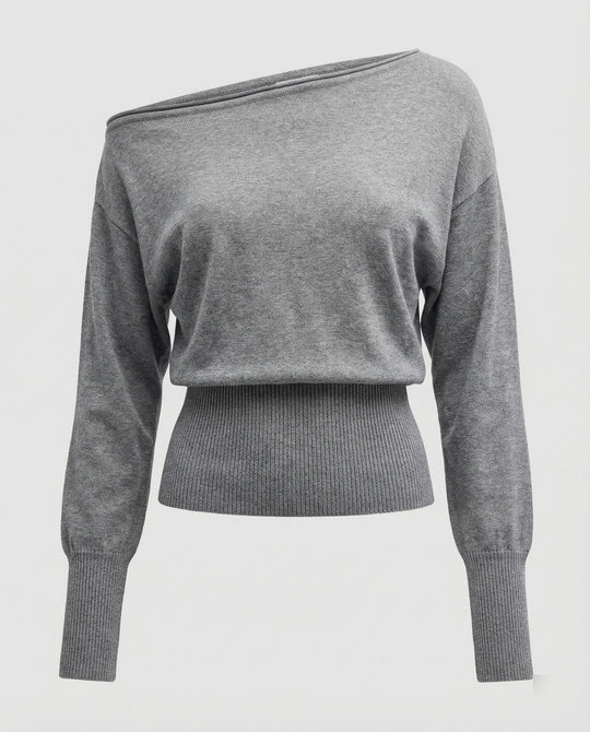 Taillierter Damen Strickpullover mit schräger Schulter in modernem Design