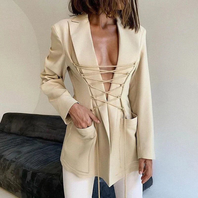 EB | Blazer mit Schnürung, Armtaschen, Feiner Mantel