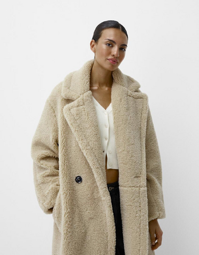 EB | Damen Teddyjacke mit Reverskragen im langen Modell