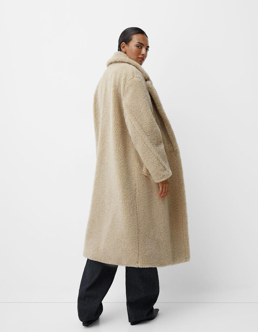 EB | Damen Teddyjacke mit Reverskragen im langen Modell