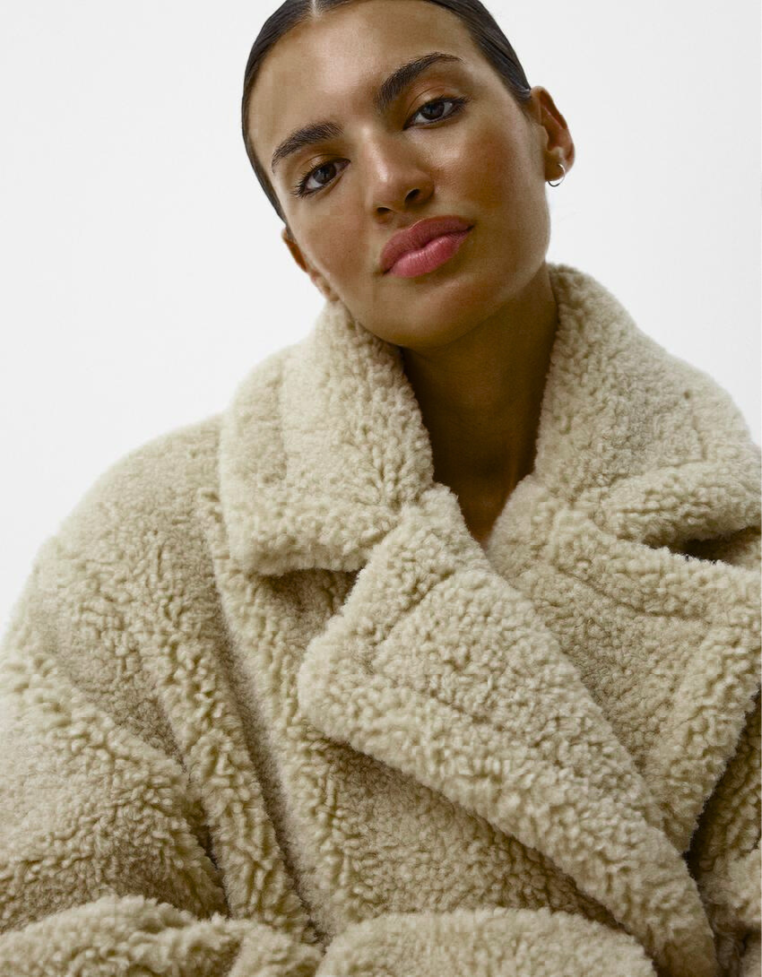 EB | Damen Teddyjacke mit Reverskragen im langen Modell