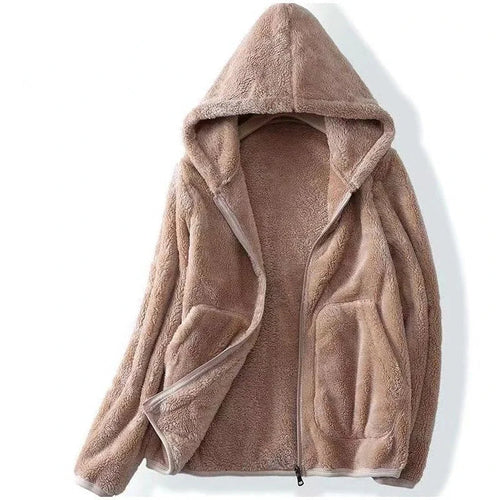 EB | Damen Teddyjacke mit Kapuze und Reißverschluss