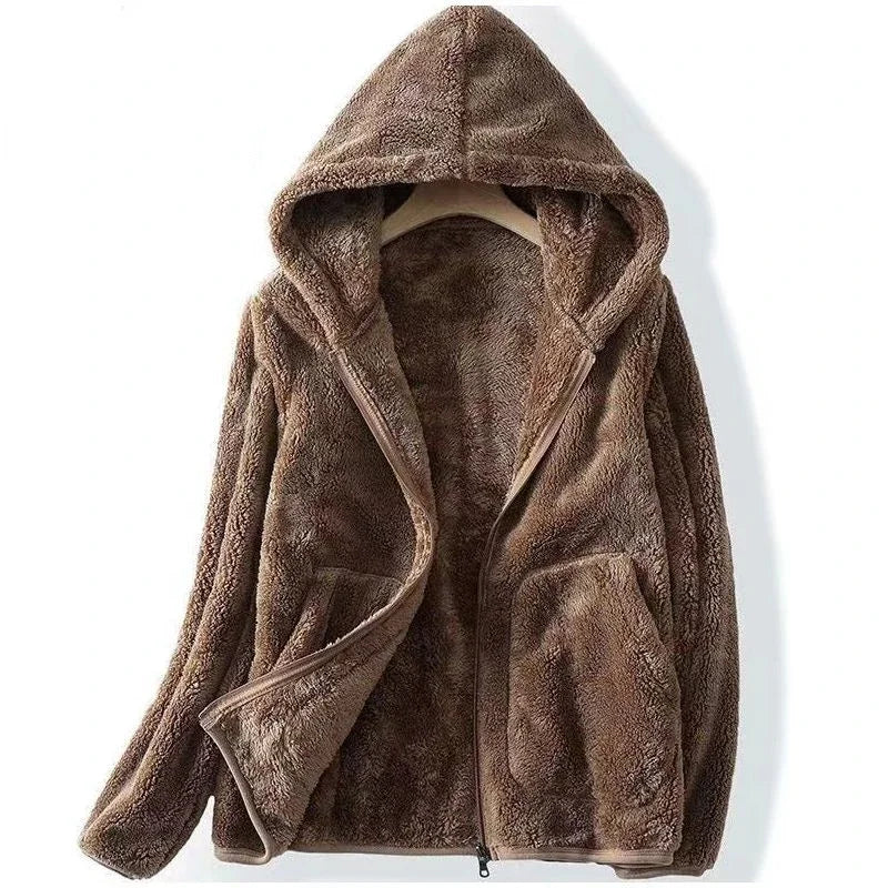 EB | Damen Teddyjacke mit Kapuze und Reißverschluss