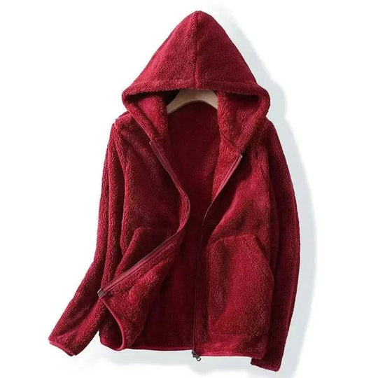 EB | Damen Teddyjacke mit Kapuze und Reißverschluss