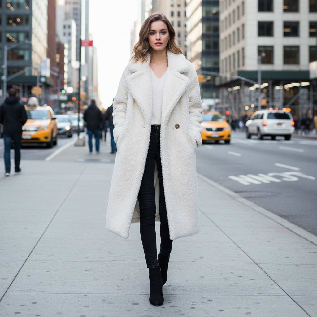 EB | Damen Teddy Weiche Winterjacke mit Langen Ärmeln