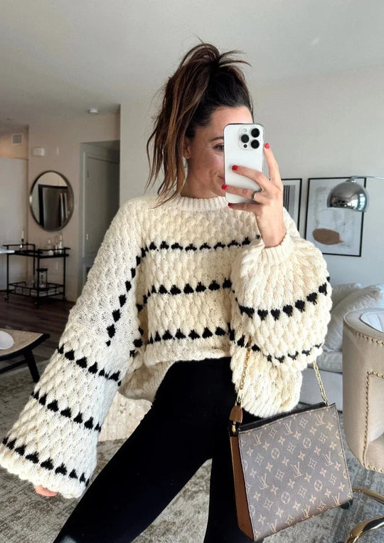 EB | Kräftiger Strickpullover Kontrastierendes Design Warm und Zeitgemäß