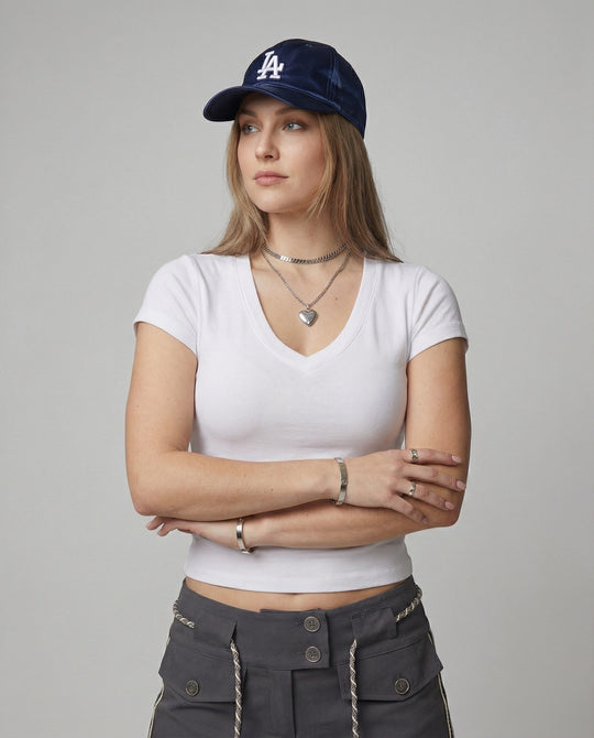 Damen Slim Fit Kurzarm T-Shirt Baumwolle V-Ausschnitt Sommer Oberteil