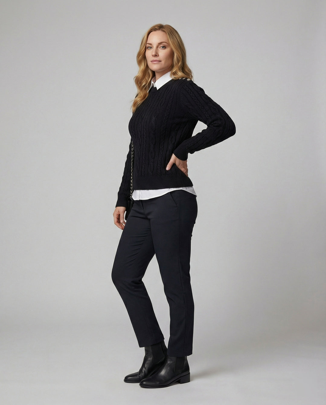 Damen Strickpullover im Lagenlook mit Hemdkragen Locker Schwarz