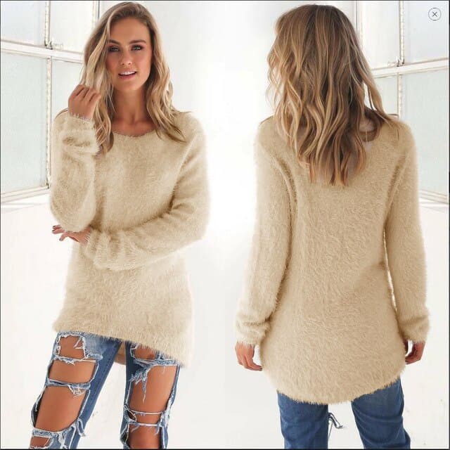 EB | Strickpullover Weiche Flauschige Qualität Legere Passform Lange Ärmel