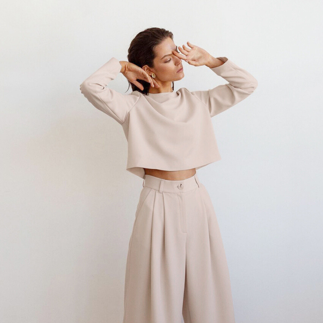 EB | Elegante Damen Zweiteilige Set Mit Weit Geschnittene Hose