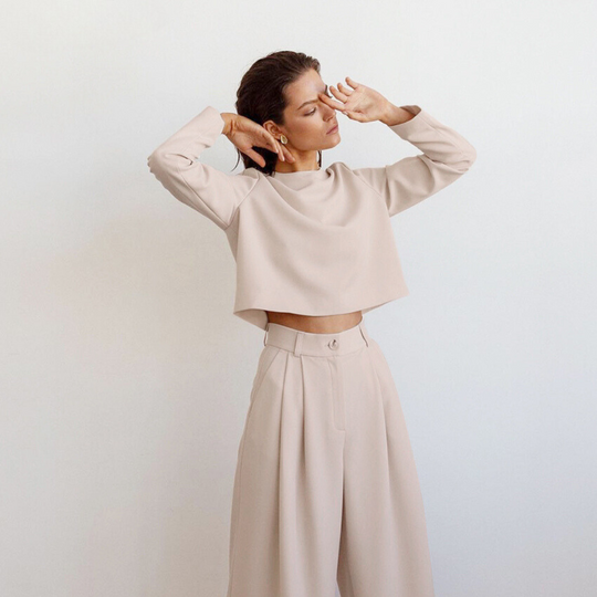 EB | Elegante Damen Zweiteilige Set Mit Weit Geschnittene Hose