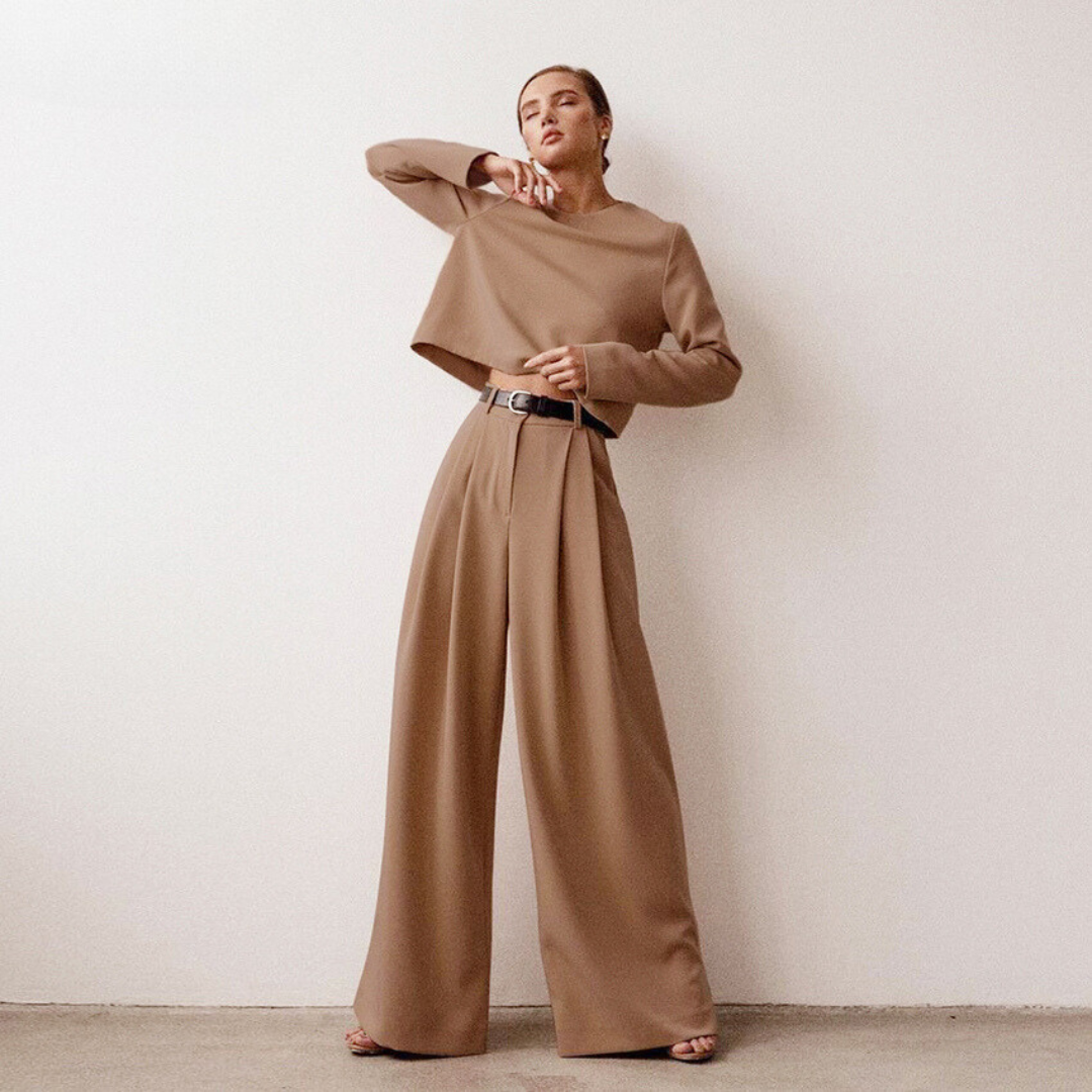 EB | Elegante Damen Zweiteilige Set Mit Weit Geschnittene Hose