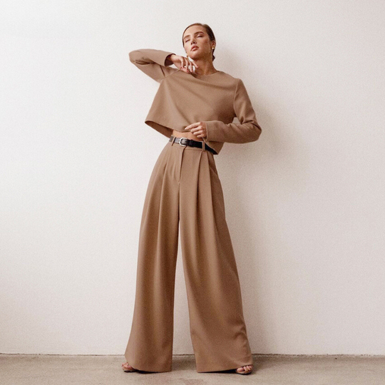 EB | Elegante Damen Zweiteilige Set Mit Weit Geschnittene Hose