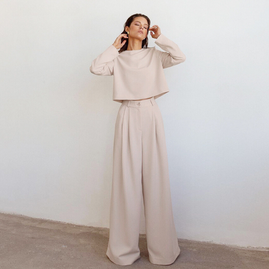 EB | Elegante Damen Zweiteilige Set Mit Weit Geschnittene Hose