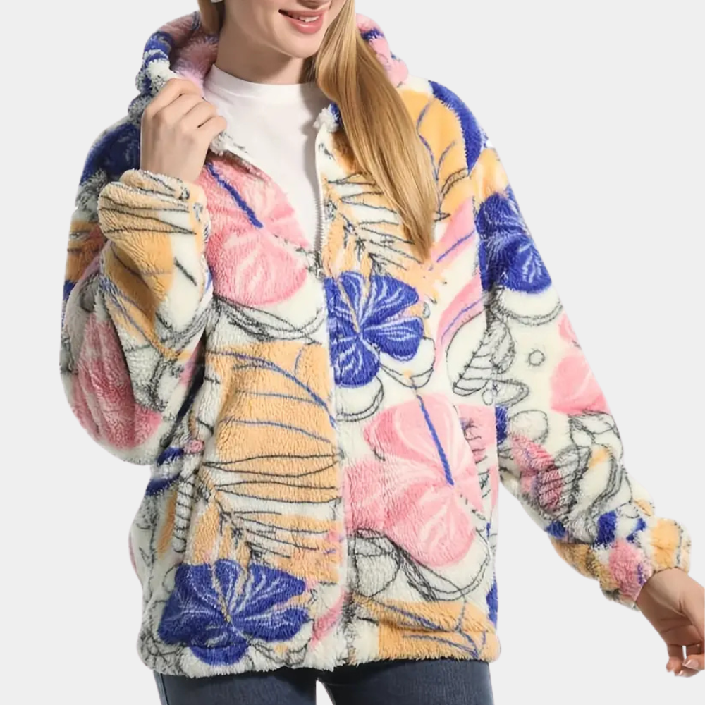 EB | Warmer Damenmantel mit Kapuze und Blumenmuster