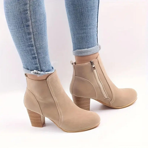 EB | Damen Blockabsatz Stiefeletten mit Seitlichem Reißverschluss